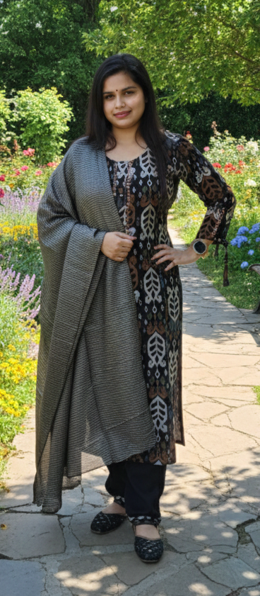Black colour Batik Print cotton fabric 3 piece suite (Z0535)