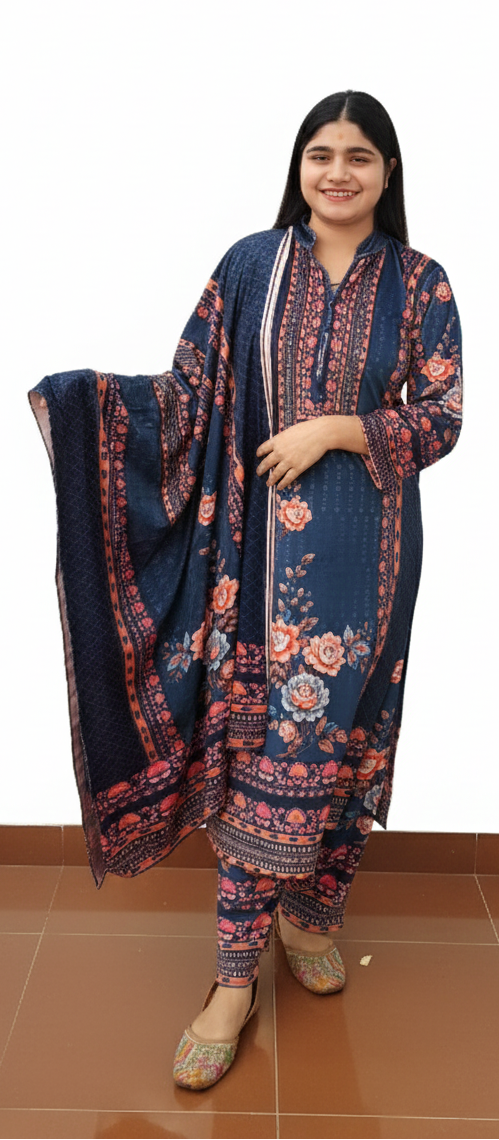 Blue Colour digital velvet 3 piece suit (ZO422)