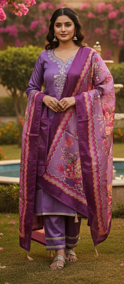 Levendra colour glass silk fabric 3 piece suit (Z0584)