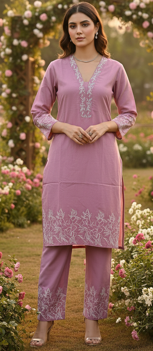 Lavendra colour reyon cotton fabric cordset (Z0497)