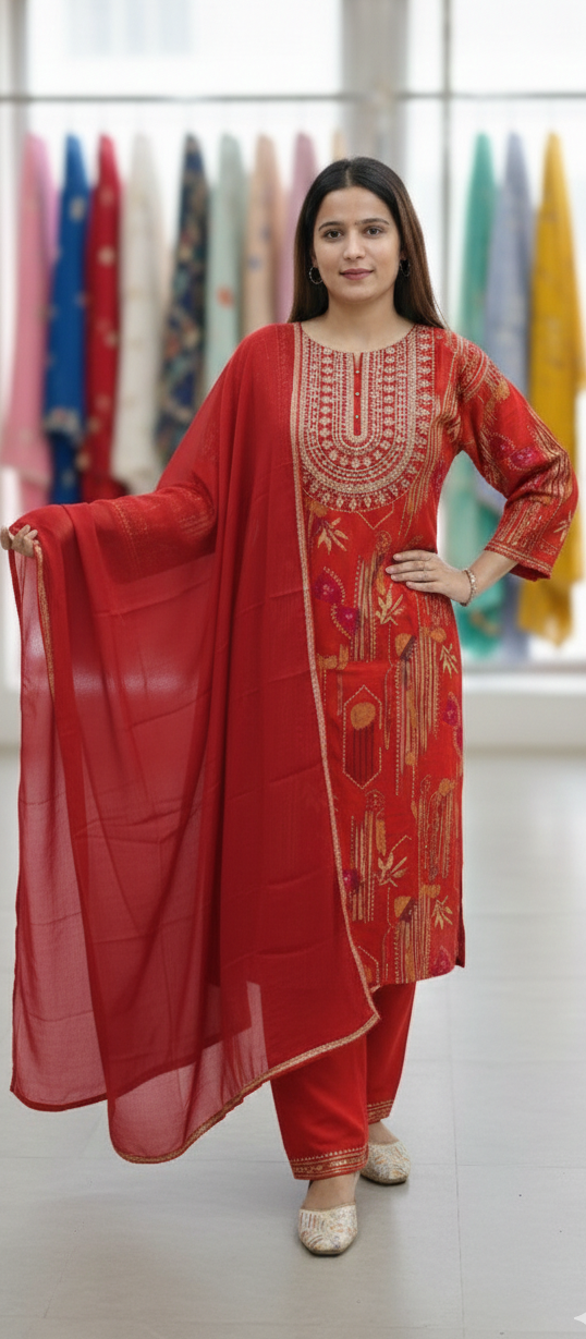 Red colour plus size pure Reyon cotton fabric (Z0580)