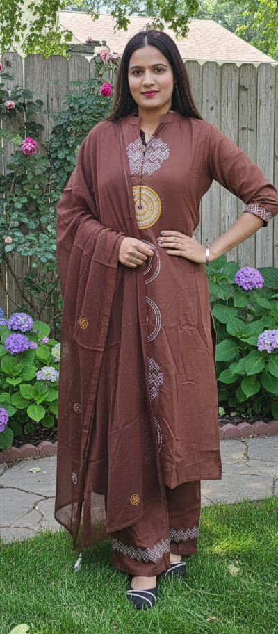 Coffee Colour with plazo  reyon  cotton 3 piece suit (Z0465)