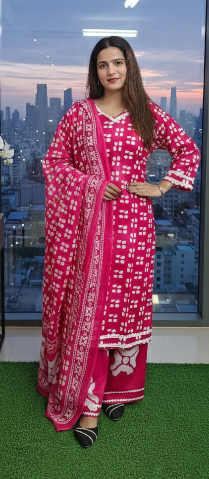 Pink Colour  with plazo cotton fabric  plus size 3 piece suite (Z0475)