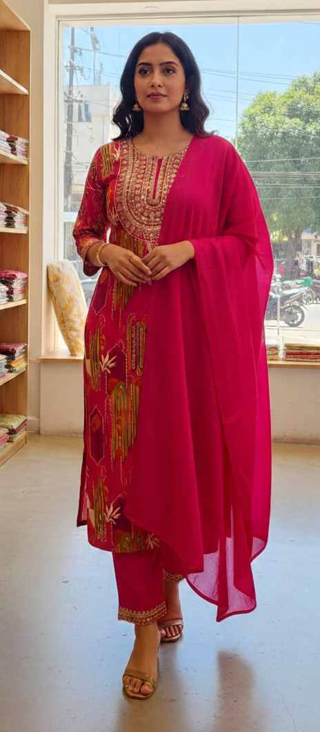 Pink colour reyon cotton fabric 3 piece suite (Z0543)