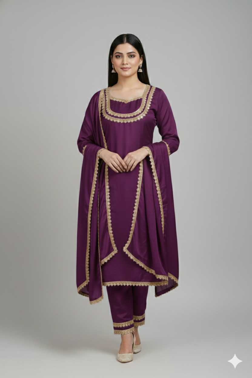 Wine Colour roman simar Party wear 3 Piece suit (Z0490)