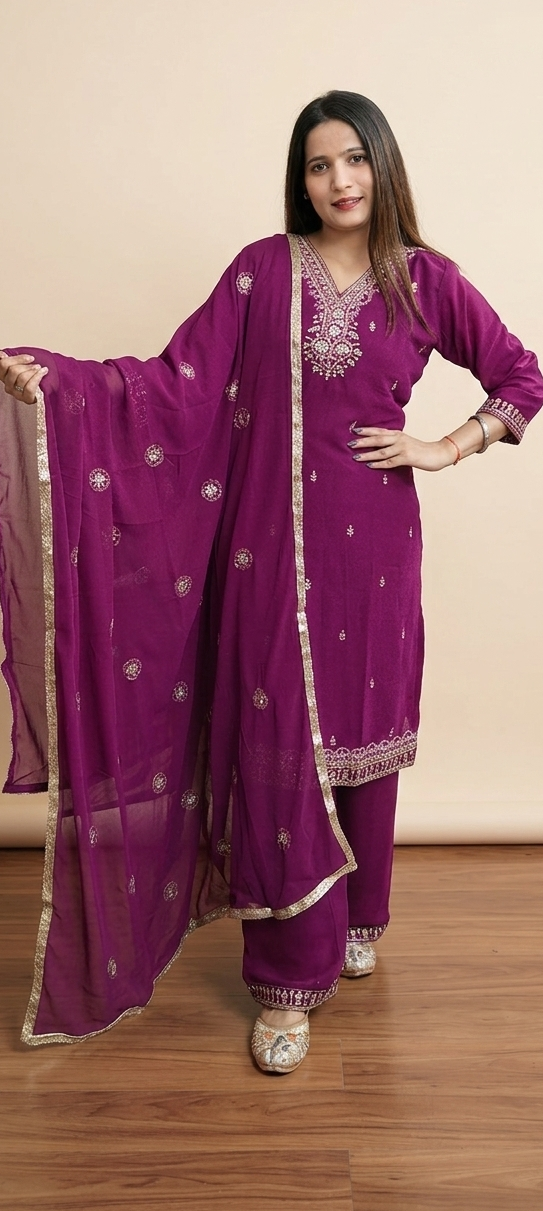 Purple colour  jorjot fabric Partywear 3 piece suit (Z0603)