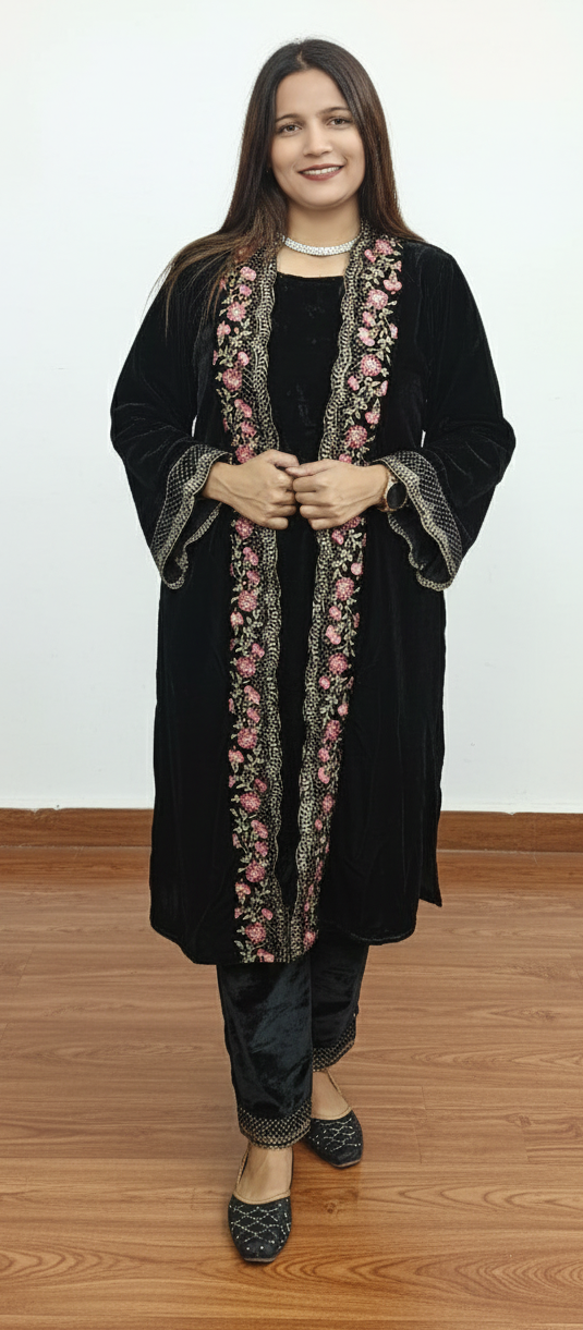 Black Velvet with Shrug 3 Piece Party wear suit (ZO430)