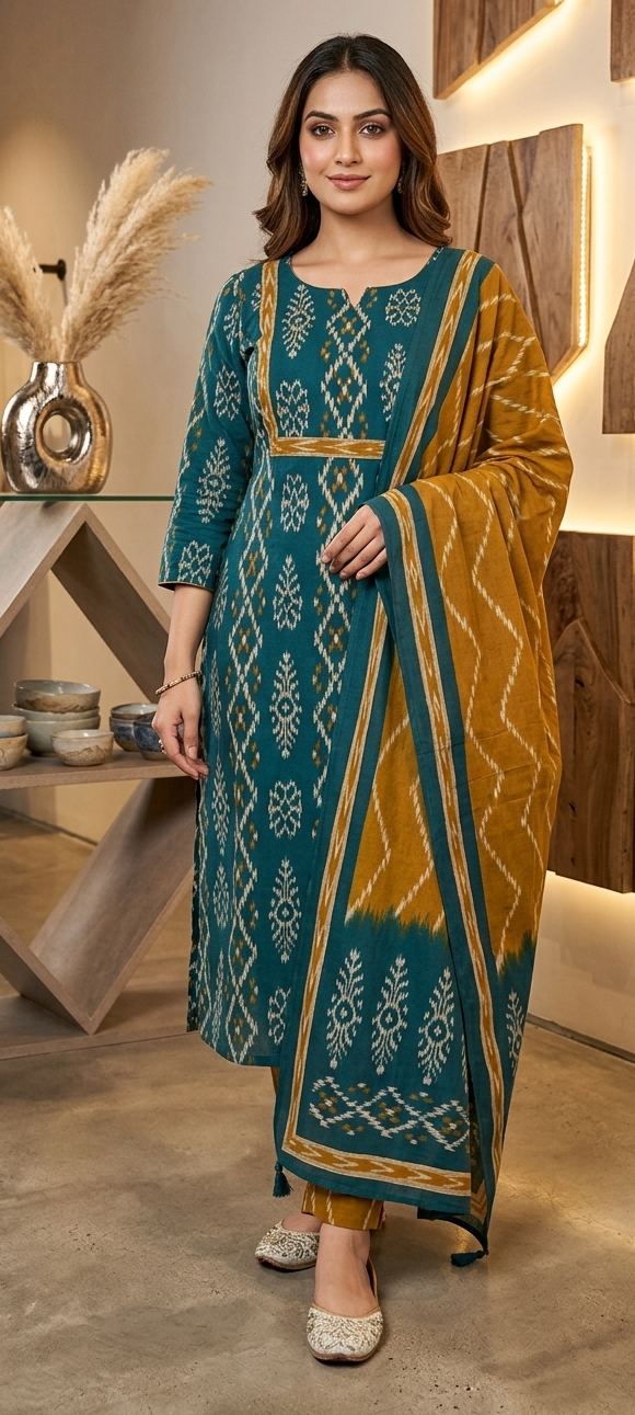Blue colour cotton fabric 3 piece suit (Z0615)