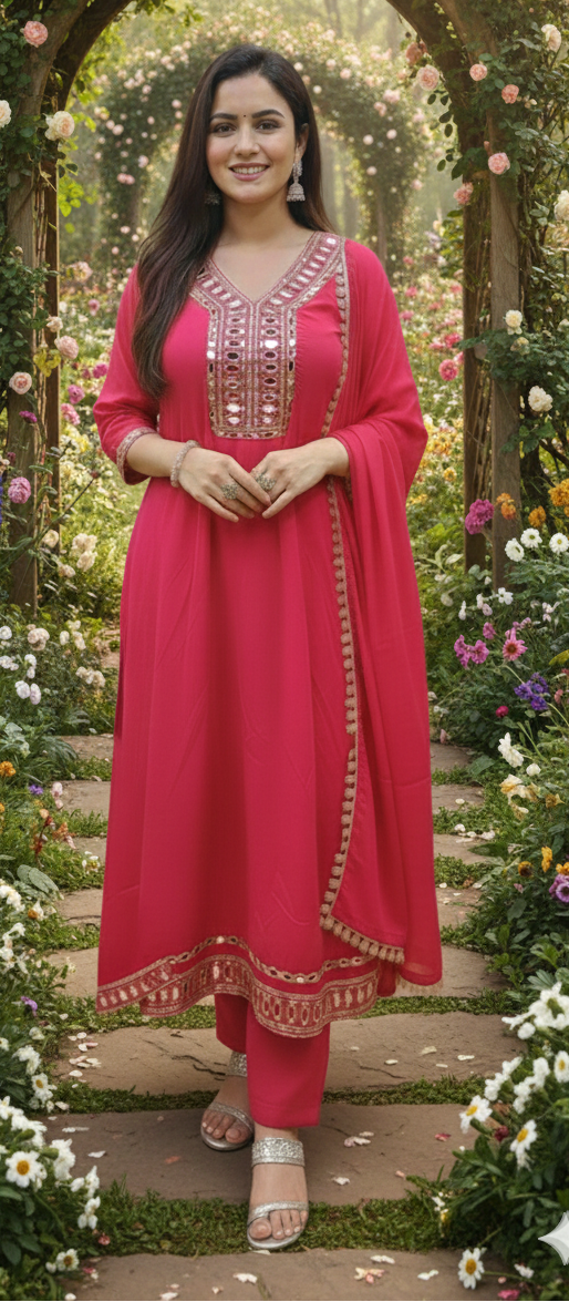 Pink colour mirror work partywear anarkali suit (Z0566)
