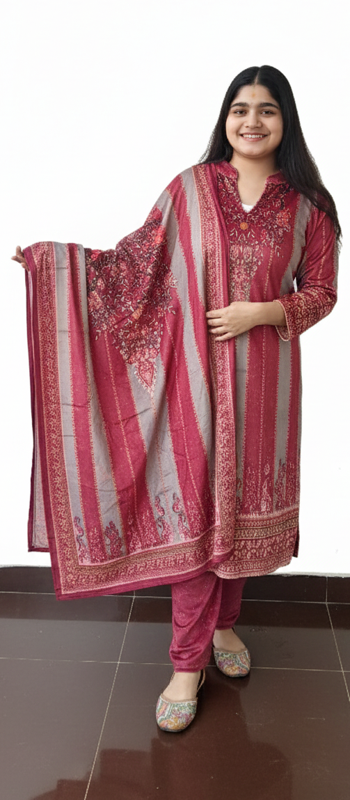 Rust Colour digital velvet 3 piece suit (ZO423)