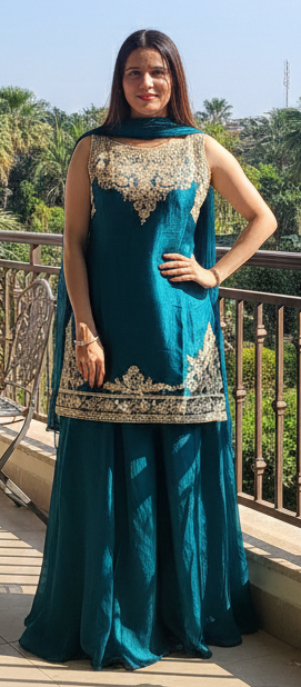 Deep peacock blue colour jorjot fabric partywear dress (Z0546)