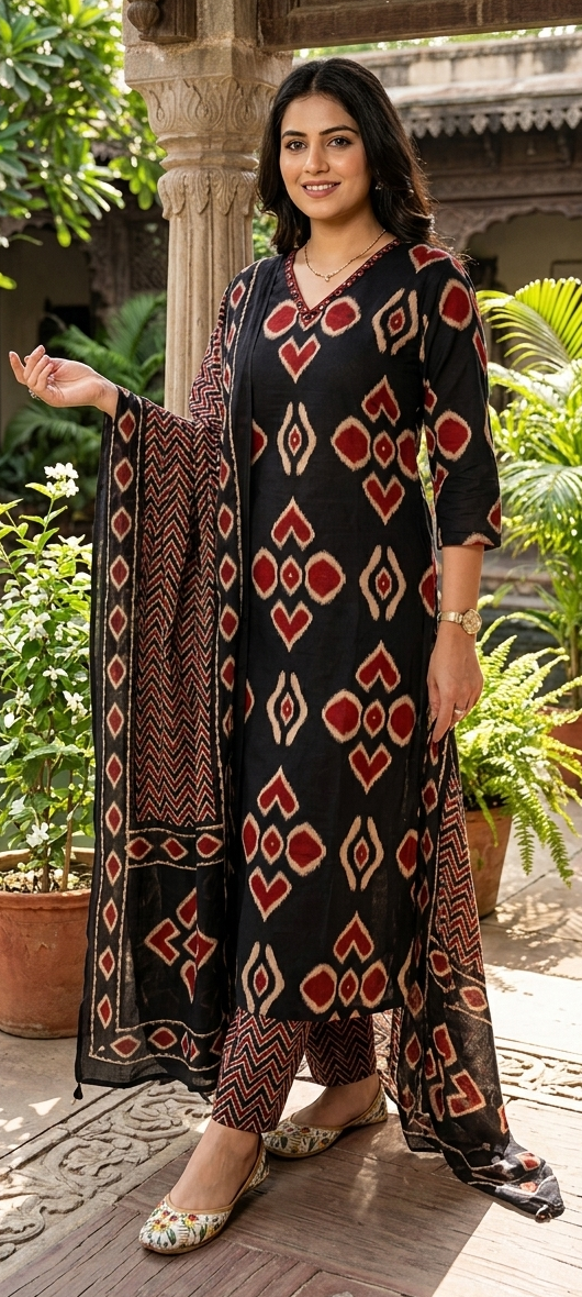 Black colour cotton fabric 3 piece suit (Z0616)