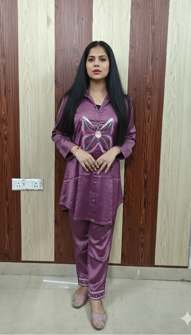Korean satin silk fabric Purple Colour in imported quality (ZO407)