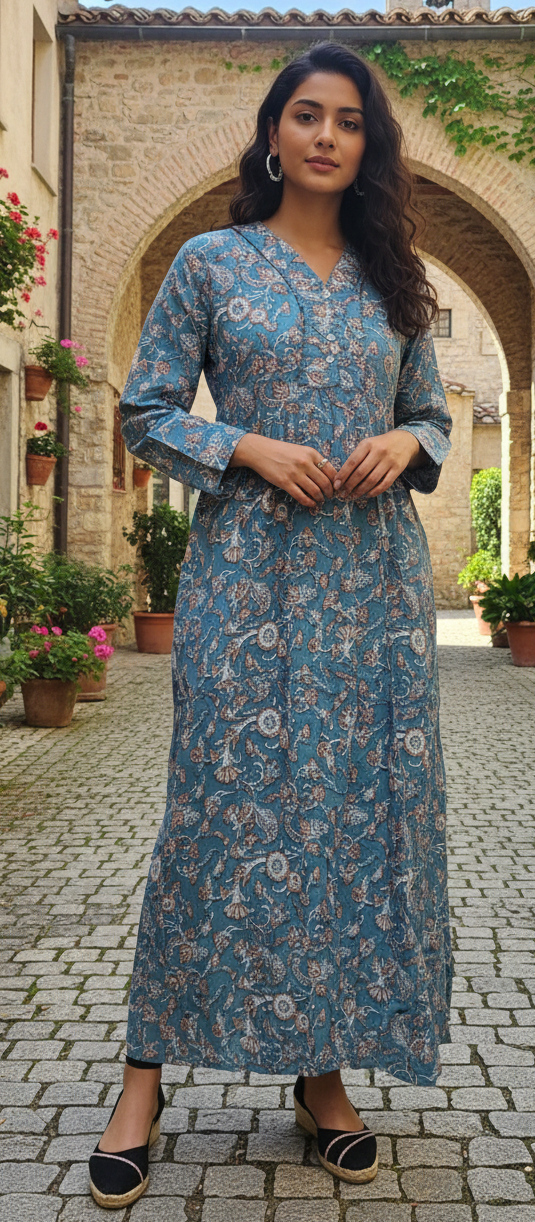 Sky blue colour cotton long dress (Z0506)