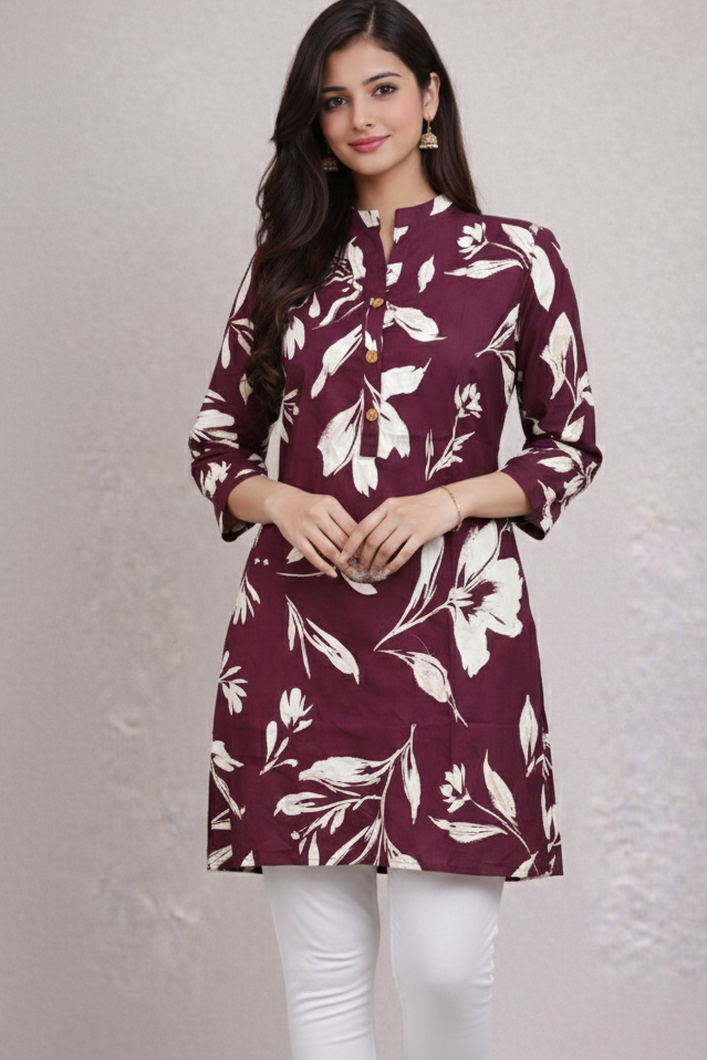 Wine colour  Cotton short Kurti (Z0510)