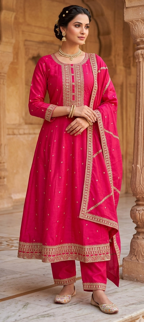 Pink colour Glass silk fabric party wear anarkali suit (Z0621)