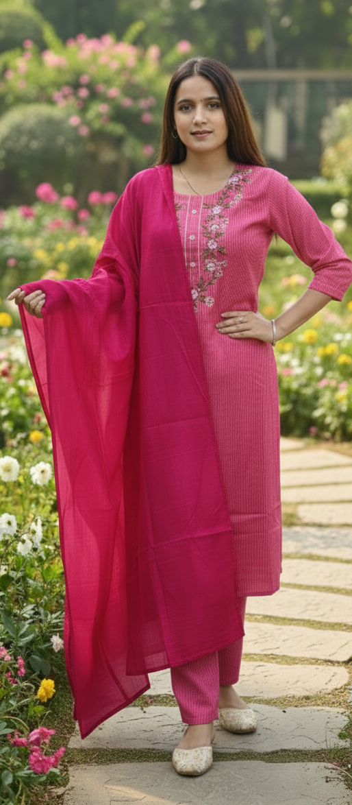 Pink colour Plus size pure cotton 3 piece suit (Z0500)