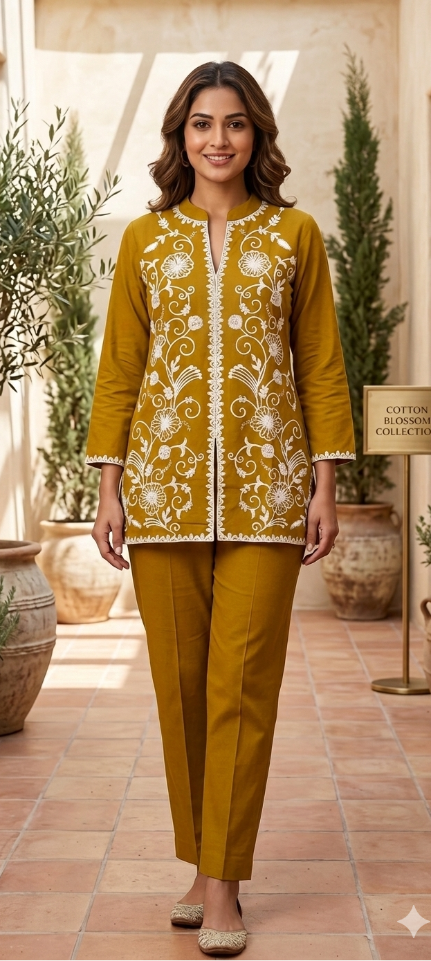 Yellow colour Premium cotton fabric cordset (Z0601)