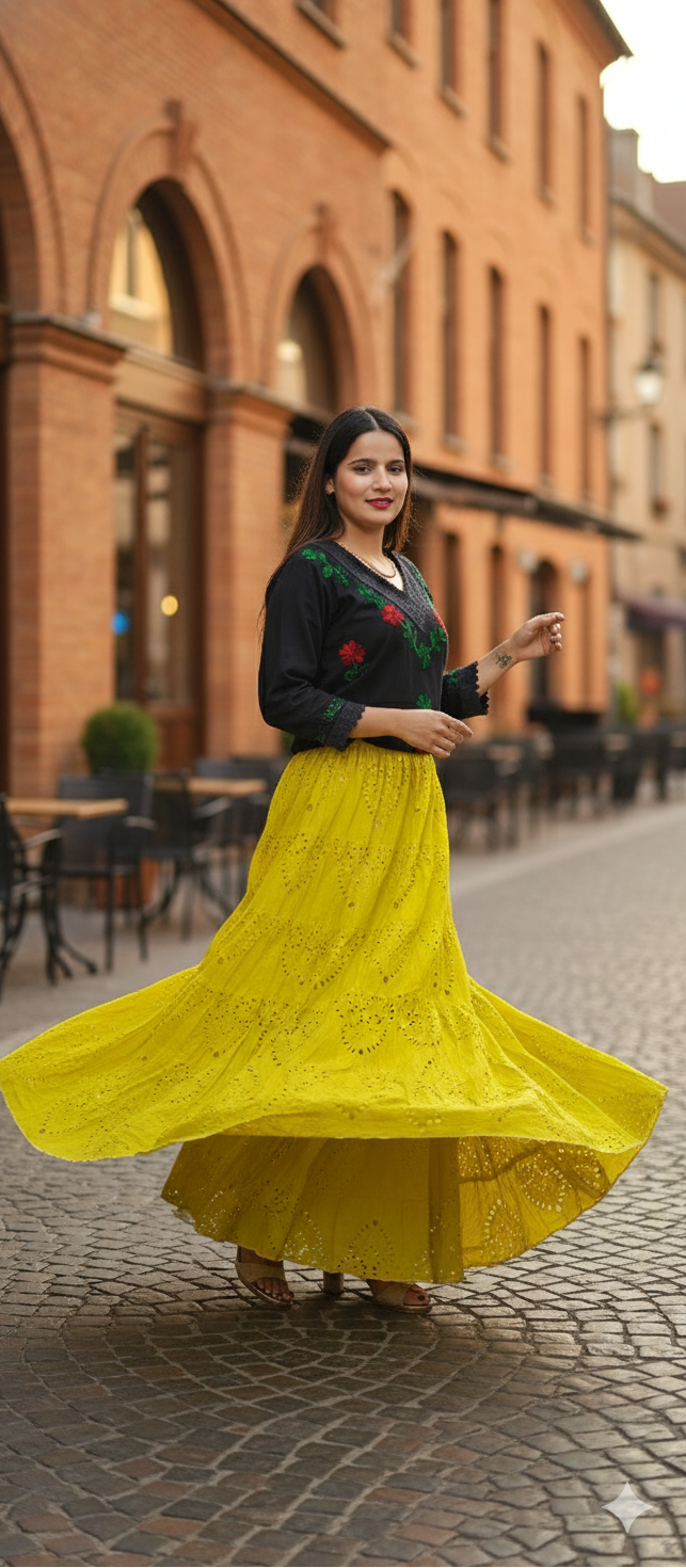 Yellow colour pure cotton skirt (Z0461)
