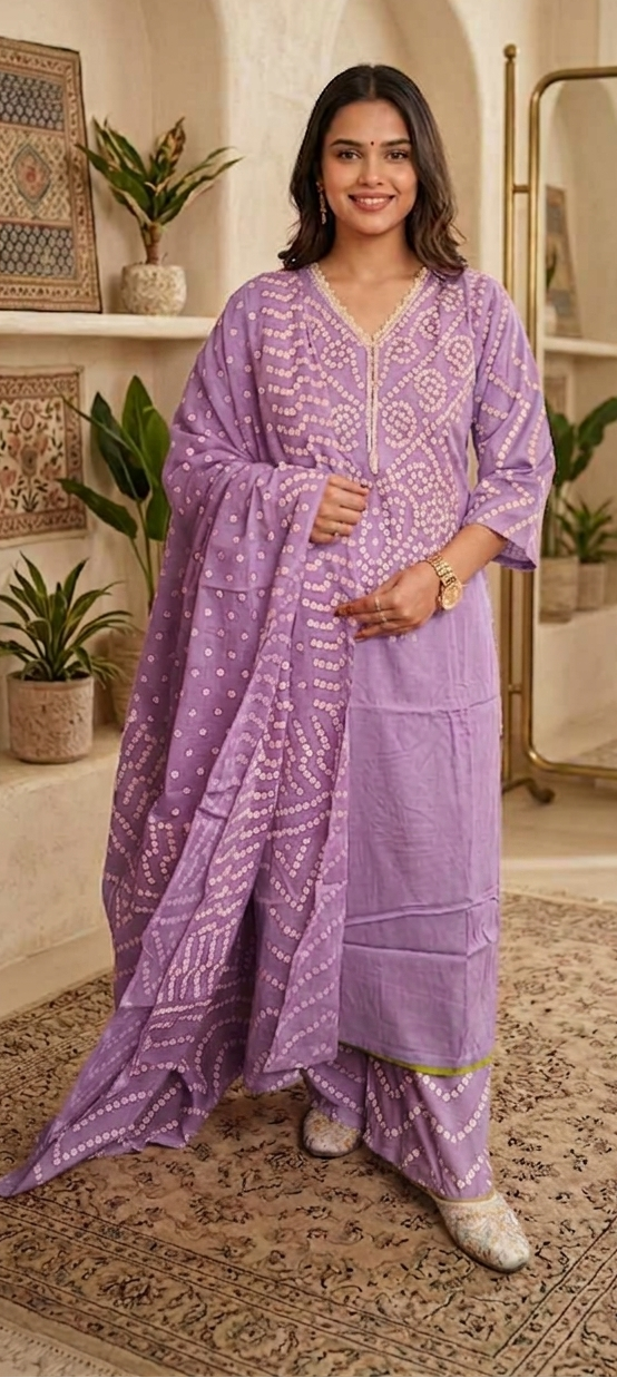 Lavender colour Reyon cotton fabric 3 piece suit (Z0650)