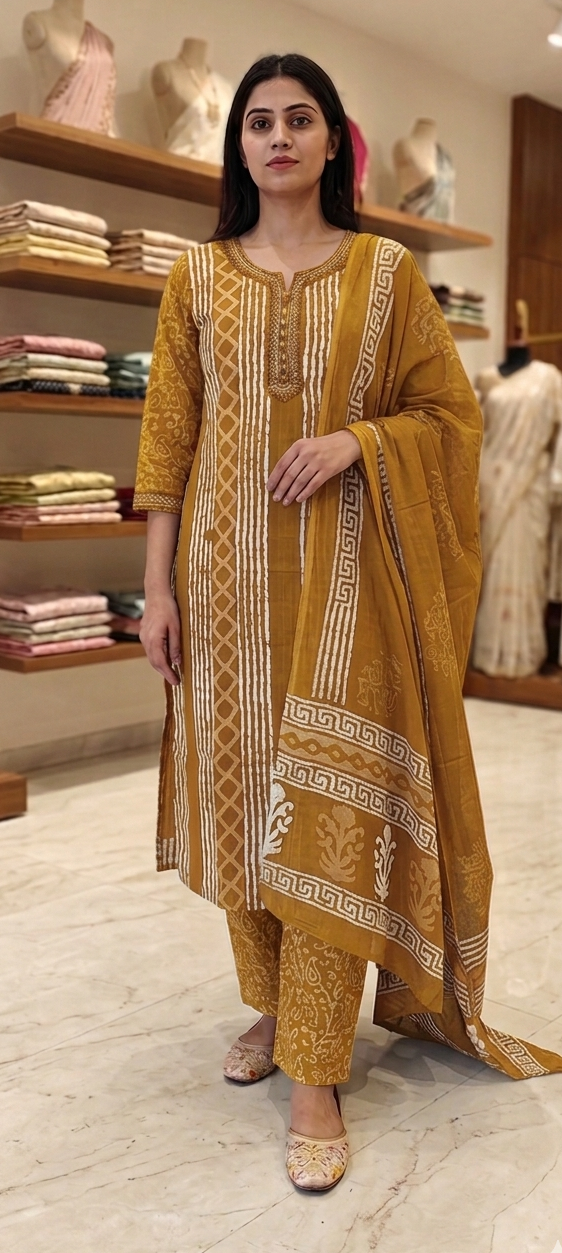 Yellow colour cotton fabric 3 piece suit (Z0622)