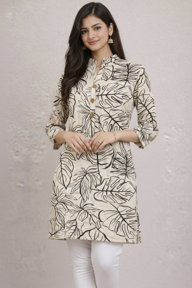Cream colour  cotton  short Kurti (Z0511)