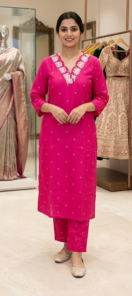 Pink colour cotton fabric 2 piece suit (Z0628)