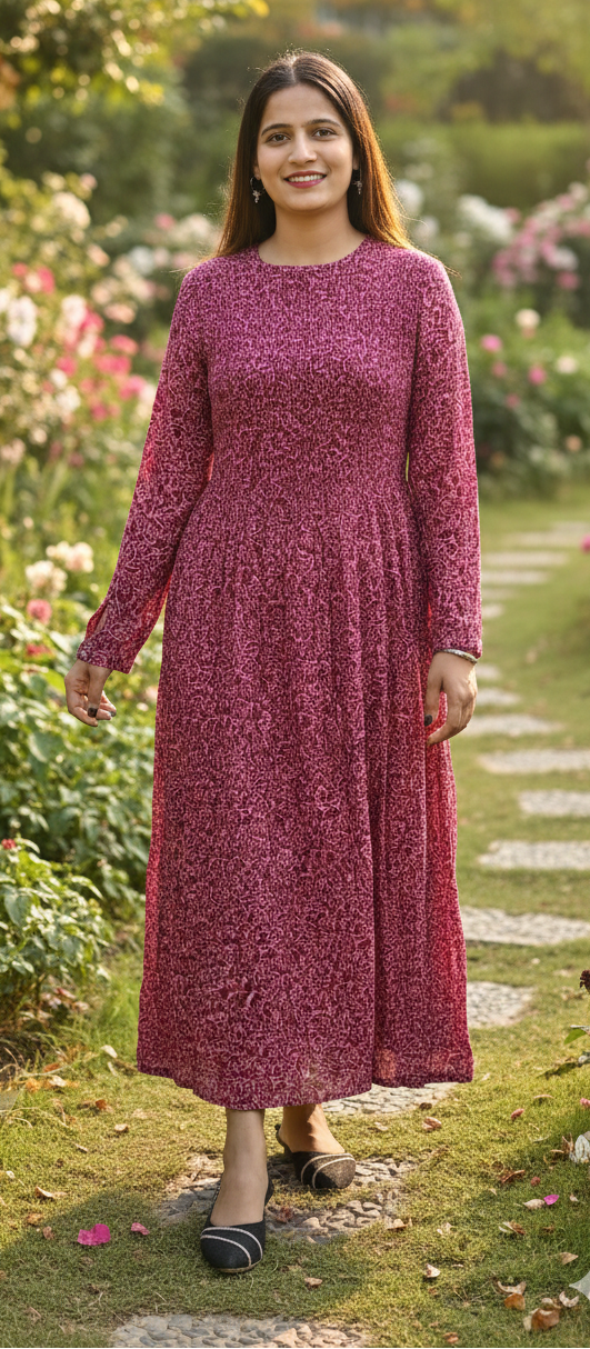 Pink colour reyon cotton dress (Z0503)