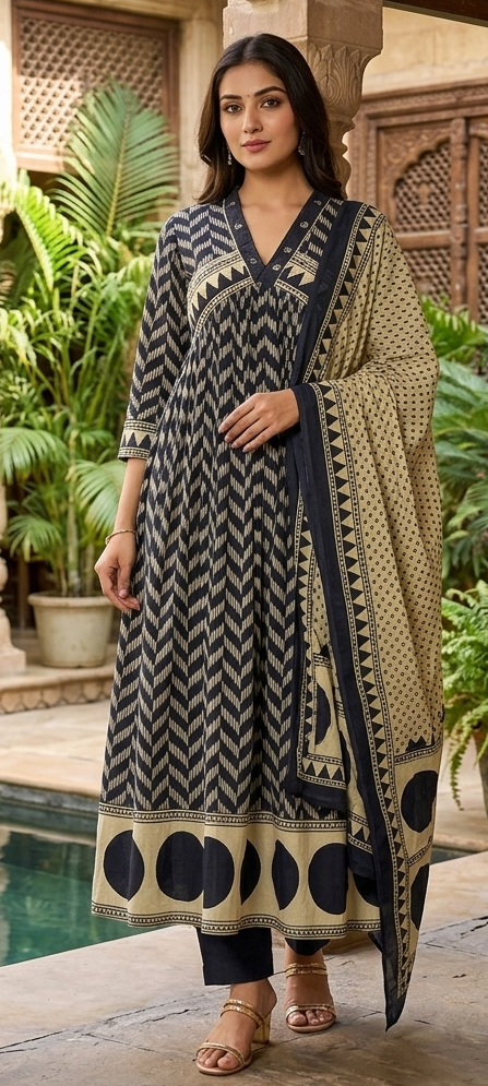 Blue colour cotton fabric anarkali 3 piece suit (Z0620)