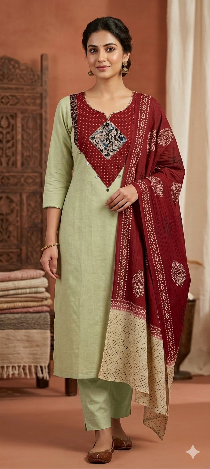 Cream and Rust colour premium cotton fabric (Z0606)