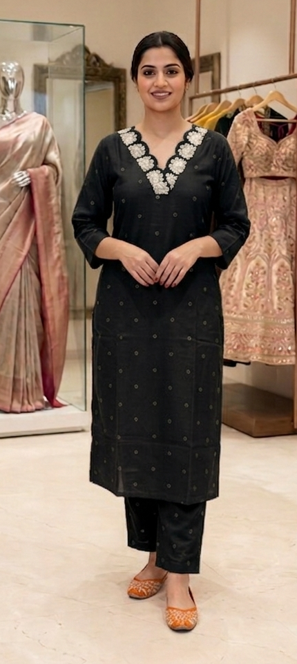Black colour cotton fabric 2 piece suit (Z0626)