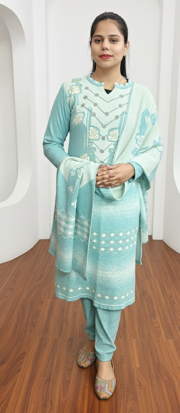 Sky blue colour woolen 3 piece suit (ZO402)