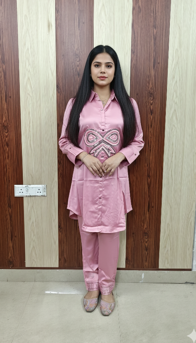 Korean satin silk fabric pink Colour in imported quality (ZO409)
