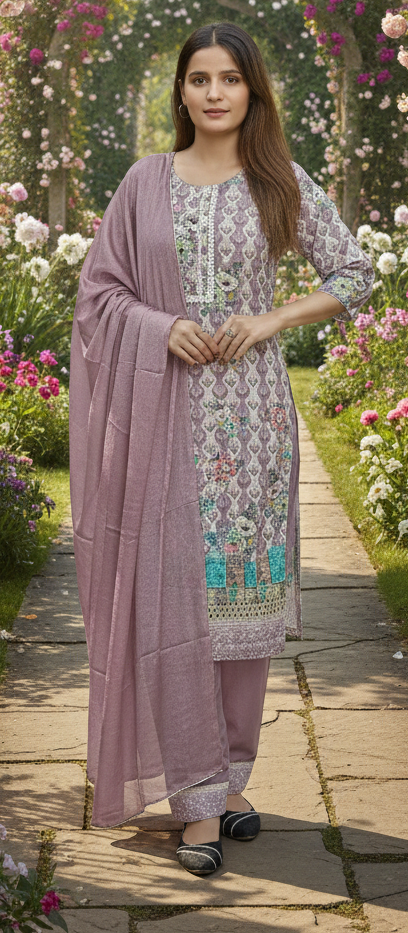 Purple colour reyon cotton fabric 3 piece suit (Z0530)