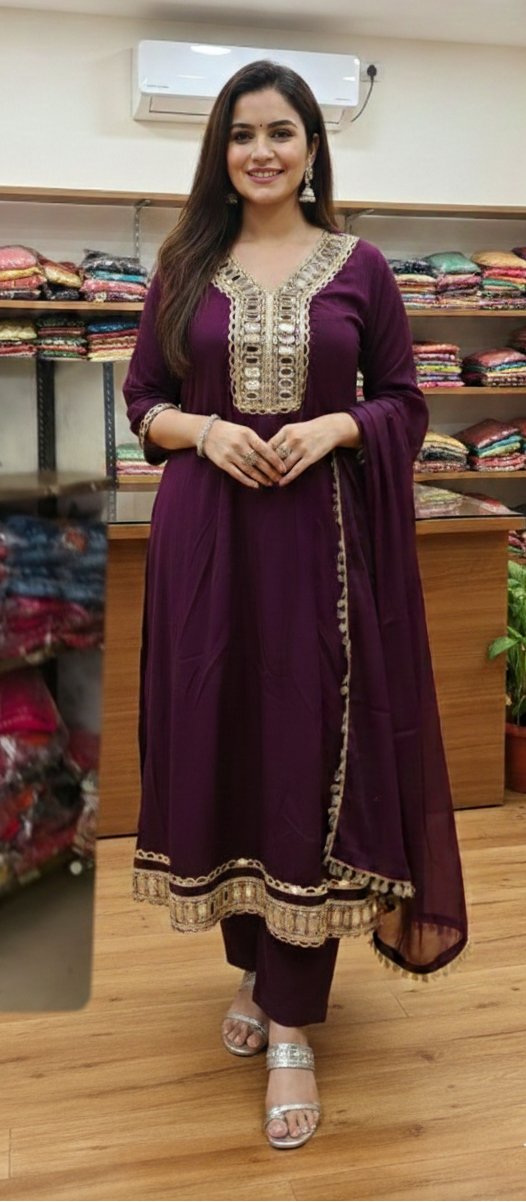 Purple colour mirror work partywear anarkali suit (Z0564)