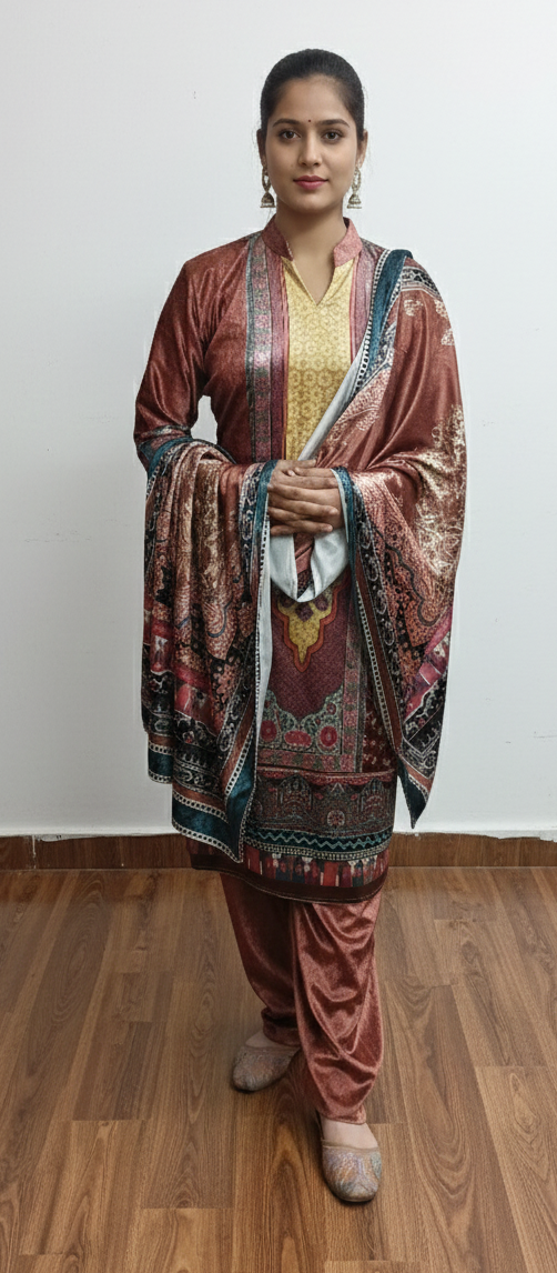 Dark Coffee Colour Crush velvet 3 piece suit (ZO424)