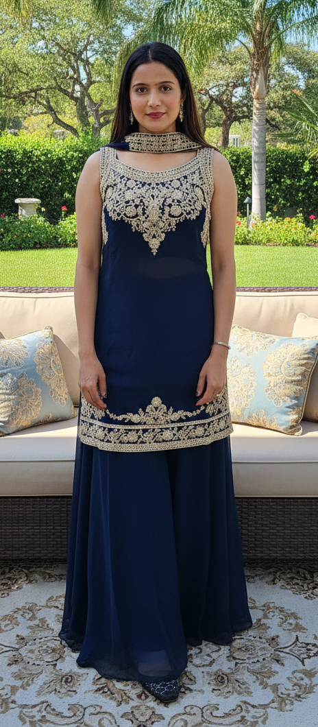 Navy blue colour jorjat fabric partywear dress (Z0545)