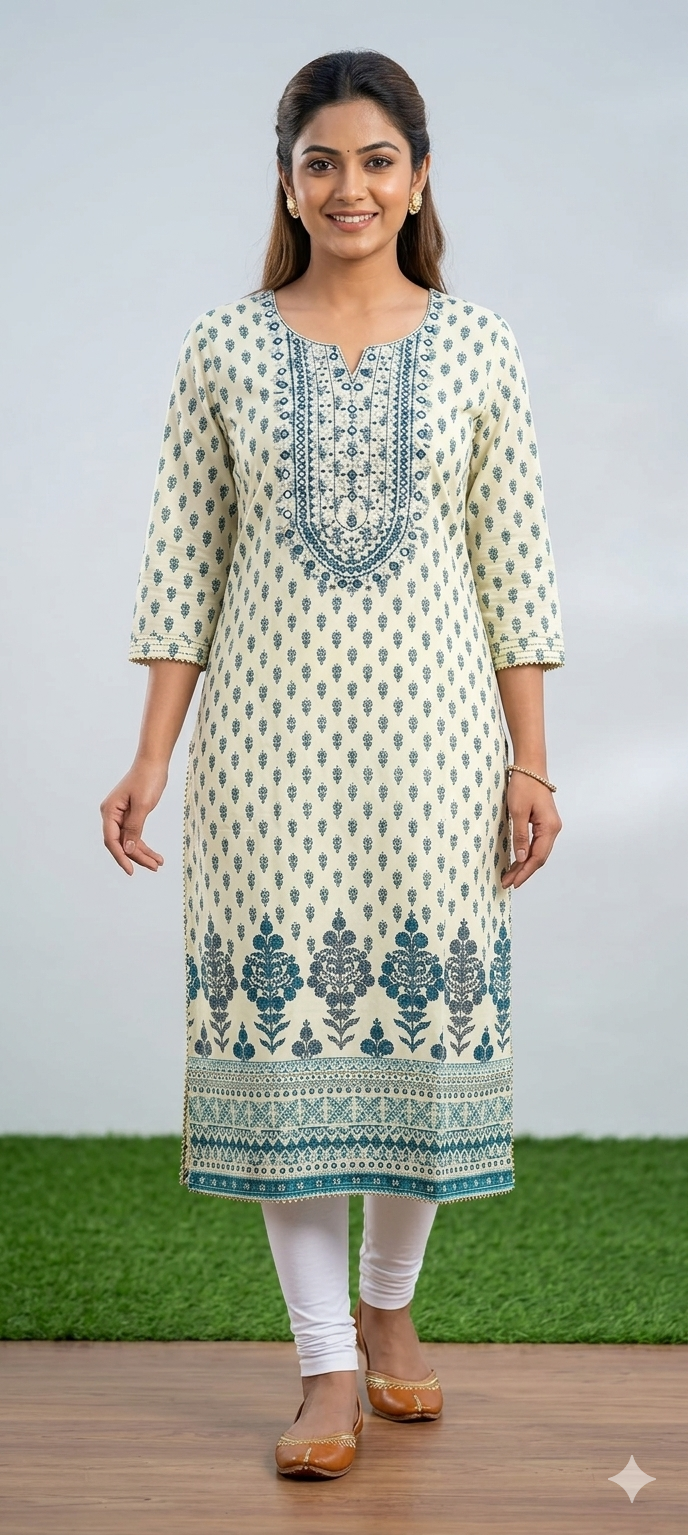 Cream colour cotton kurti (Z0608)