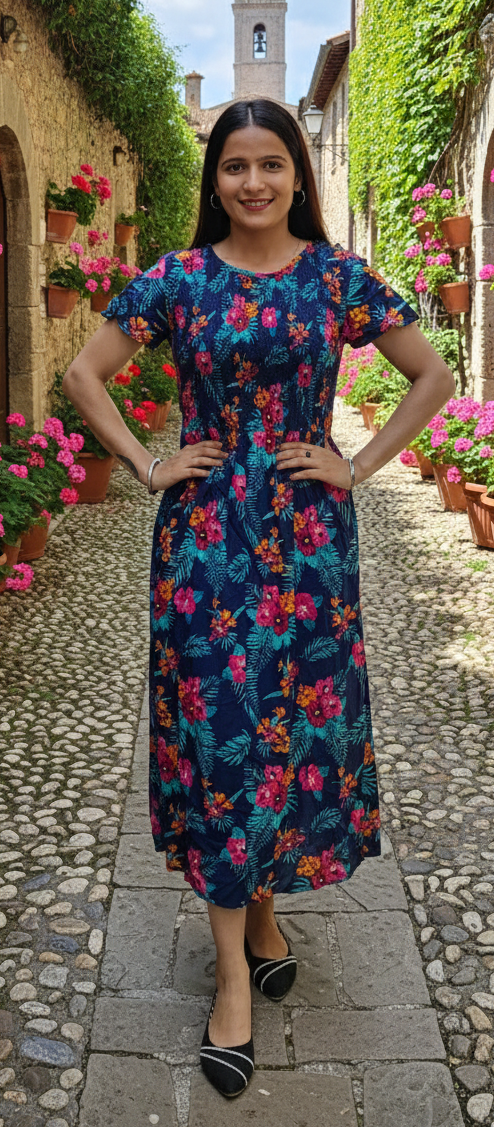 Blue colour pure cotton dress (Z0402)