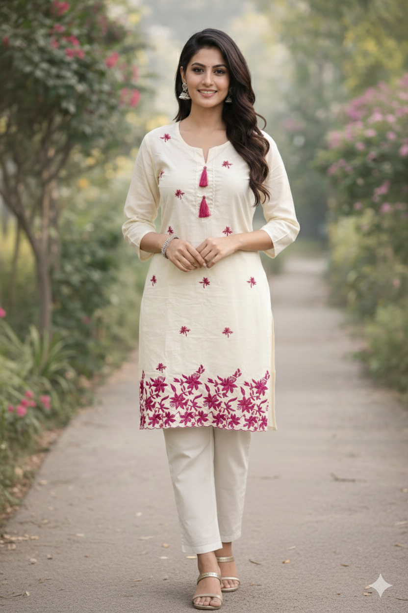 White Colour Khadi cotton 2 piece set (Z0466)