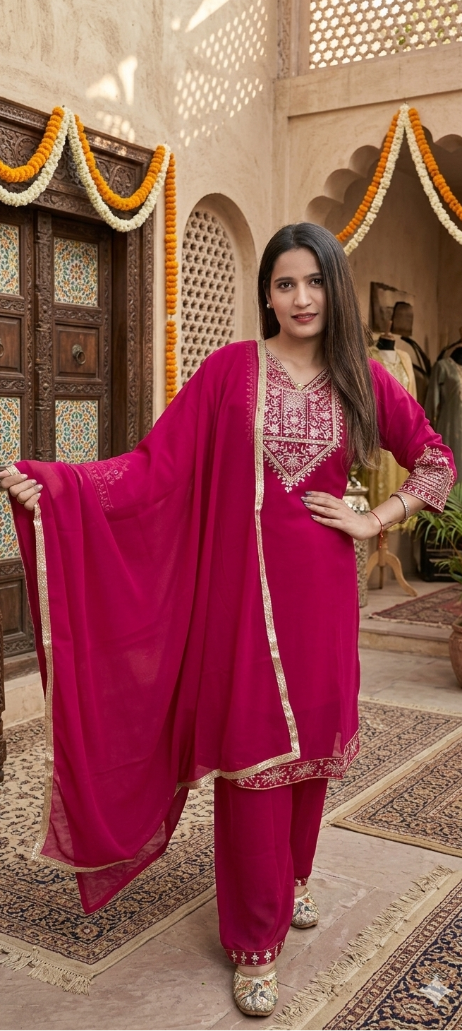 Pink colour jorjot fabric 3 piece suit (Z0604)