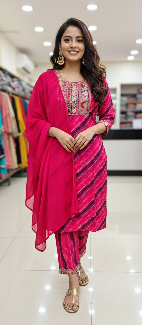 Pink colour Reyon cotton fabric 3 piece suit (Z0531)