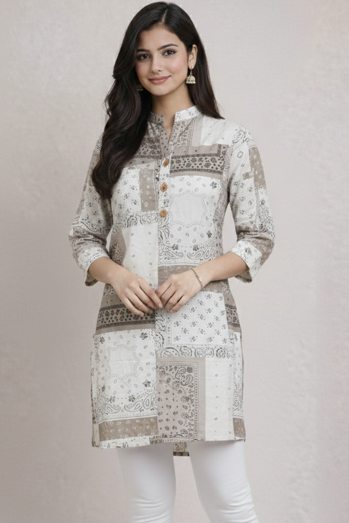 Cream colour cotton kurti (Z0515)