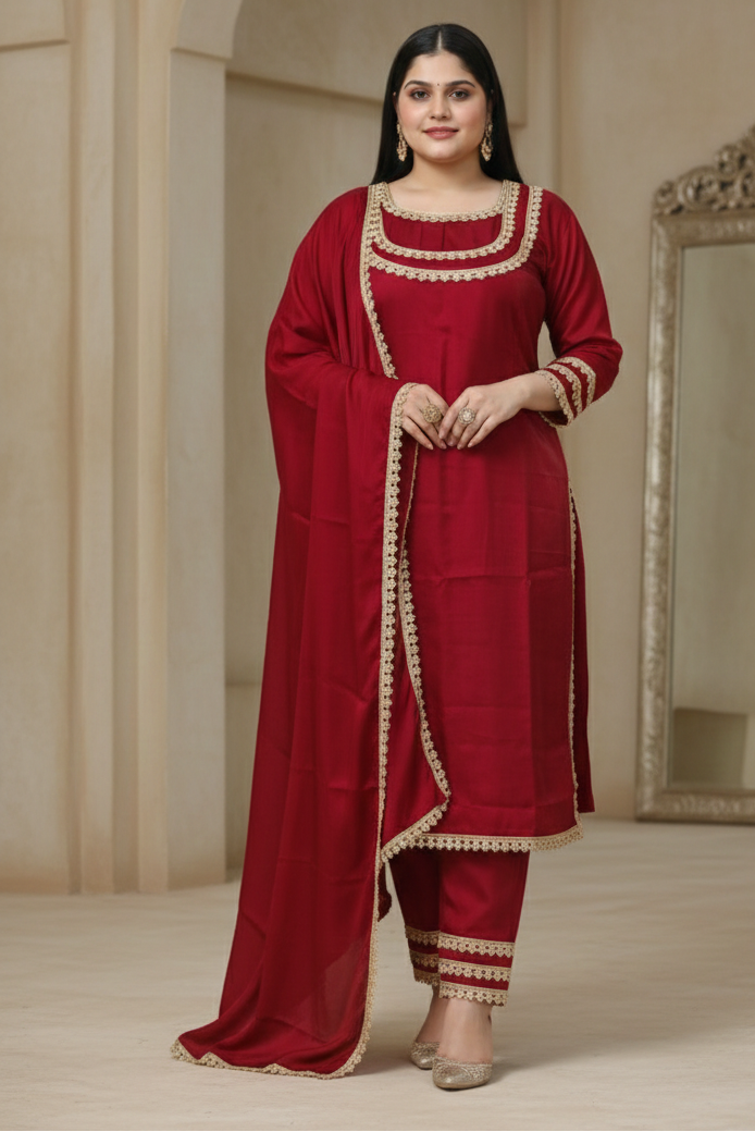 Maroon colour roman simar Party wear 3 piece suit (Z0487)