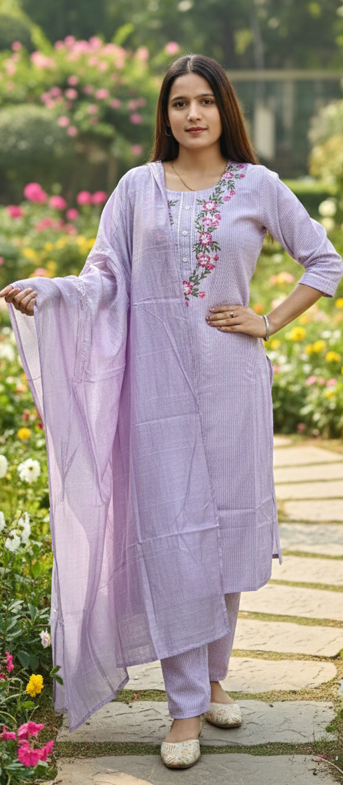 Purple colour cotton fabric 3 piece suit (Z0499)