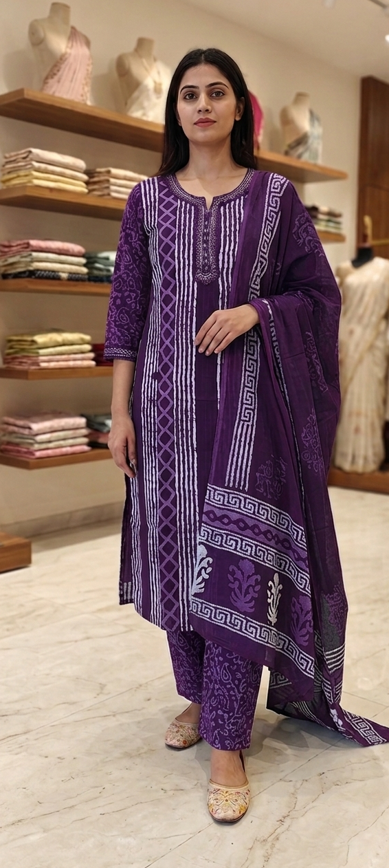 Purple colour cotton fabric 3 piece suit (Z0625)