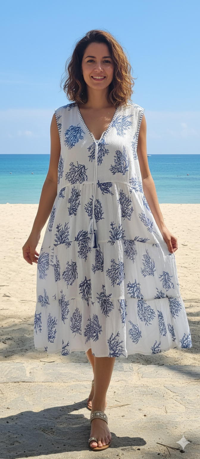 White and blue colour hozari cotton Dress (Z0501)