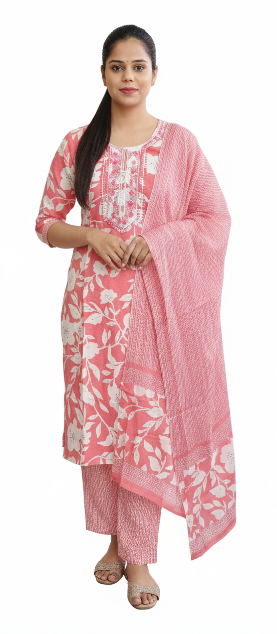 Pink colour cotton fabric 3 piece suite (Z0539)