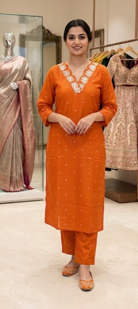 Orange colour cotton fabric 2 piece suit (Z0627)