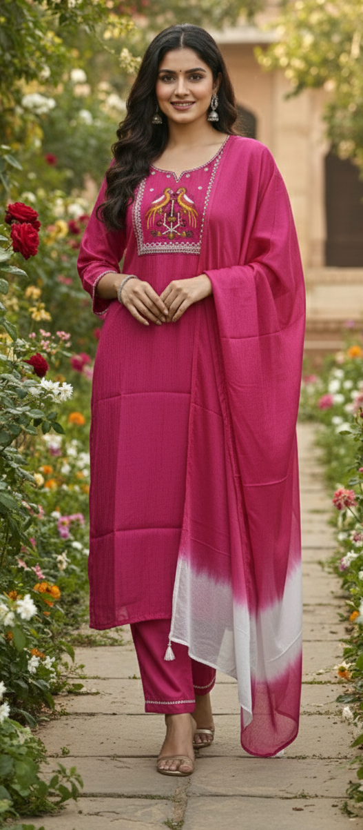 Pink colour cotton fabric 3 piece suite (Z0536)